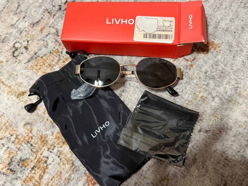 New Livho Trendy Polarized Sunglasses Gold Metal Frame + Case & Cloth